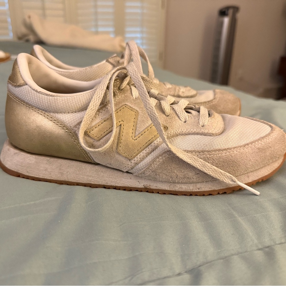 New Balance Women's Cream and Gold Sneakers